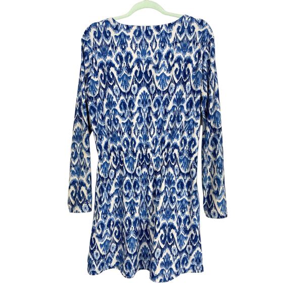 Coolibar Blue Geometric Print Jersey Dress Medium Long Sleeve UPF 50+ Beach Pool - Picture 6 of 9